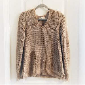 🎉HP🎉 LOFT Sparkly V-Neck Sweater, Size S, Taupe